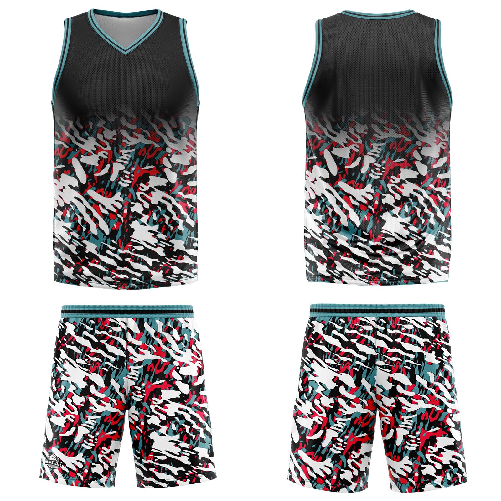 Uniforme de baloncesto personalizado en negro-rojo y verde con tu logotipo-nombre y número impresos