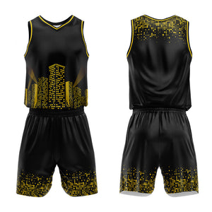 Uniforme de baloncesto personalizado con vista nocturna negra-estampado con tu logotipo-nombre y número