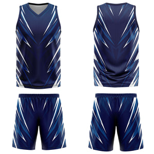 Uniforme de baloncesto triangular azul oscuro personalizado con su logotipo-nombre y número impresos