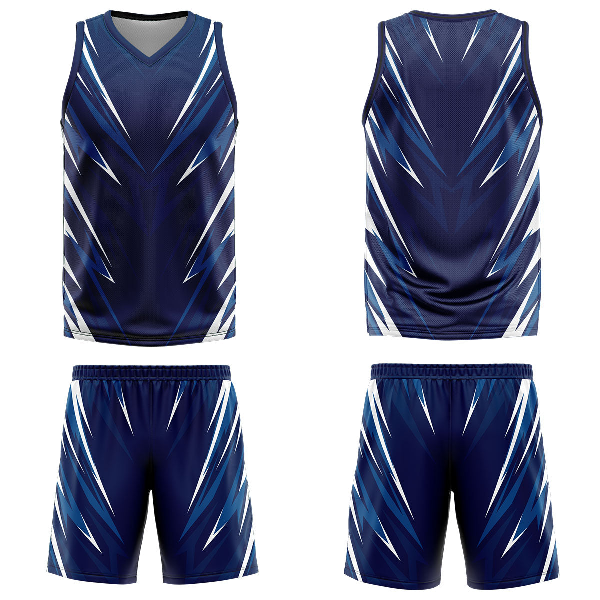 Uniforme de baloncesto triangular azul oscuro personalizado con su logotipo-nombre y número impresos