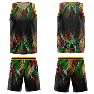 Uniforme de baloncesto personalizado negro y naranja con tu logotipo-nombre y número impresos