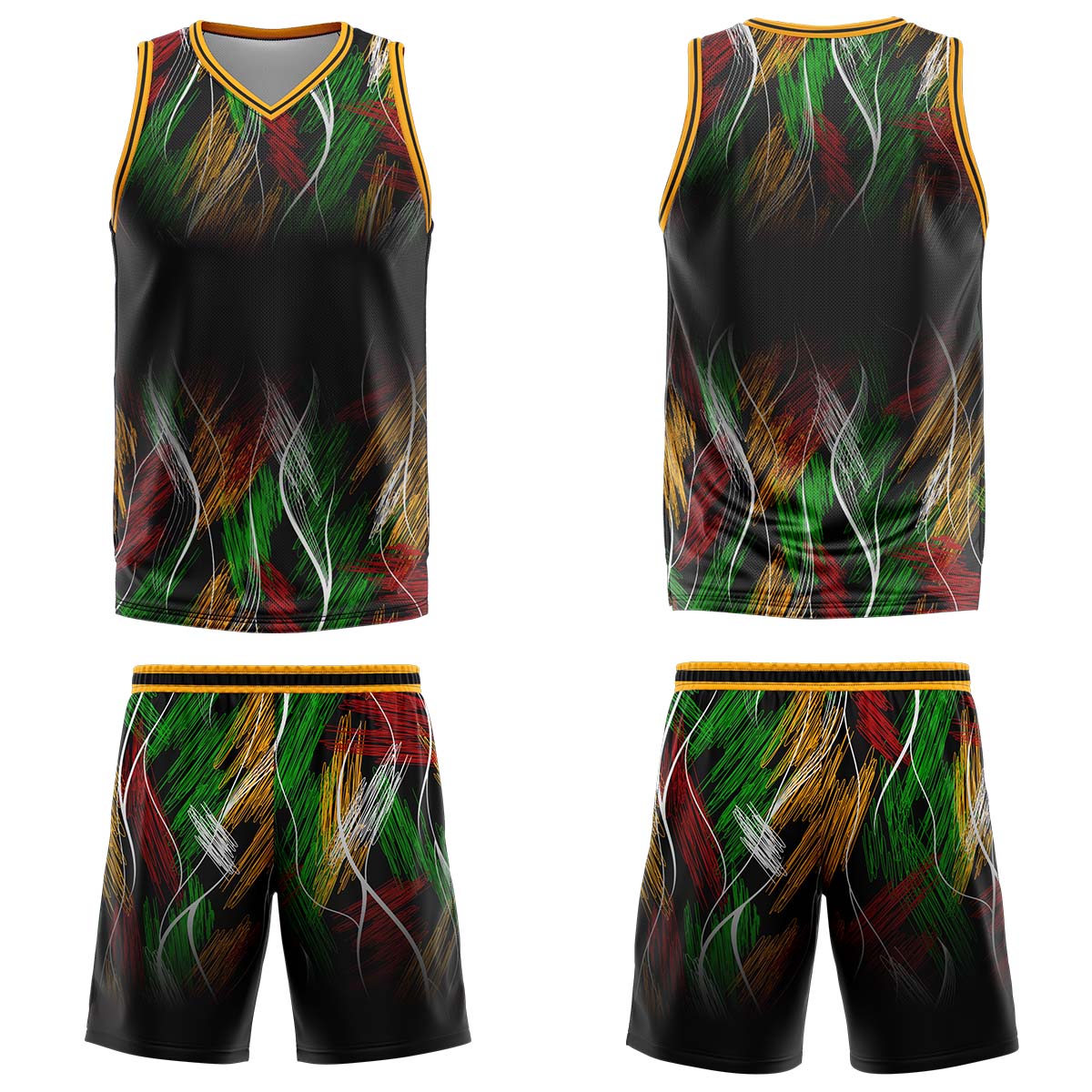 Uniforme de baloncesto personalizado negro y naranja con tu logotipo-nombre y número impresos