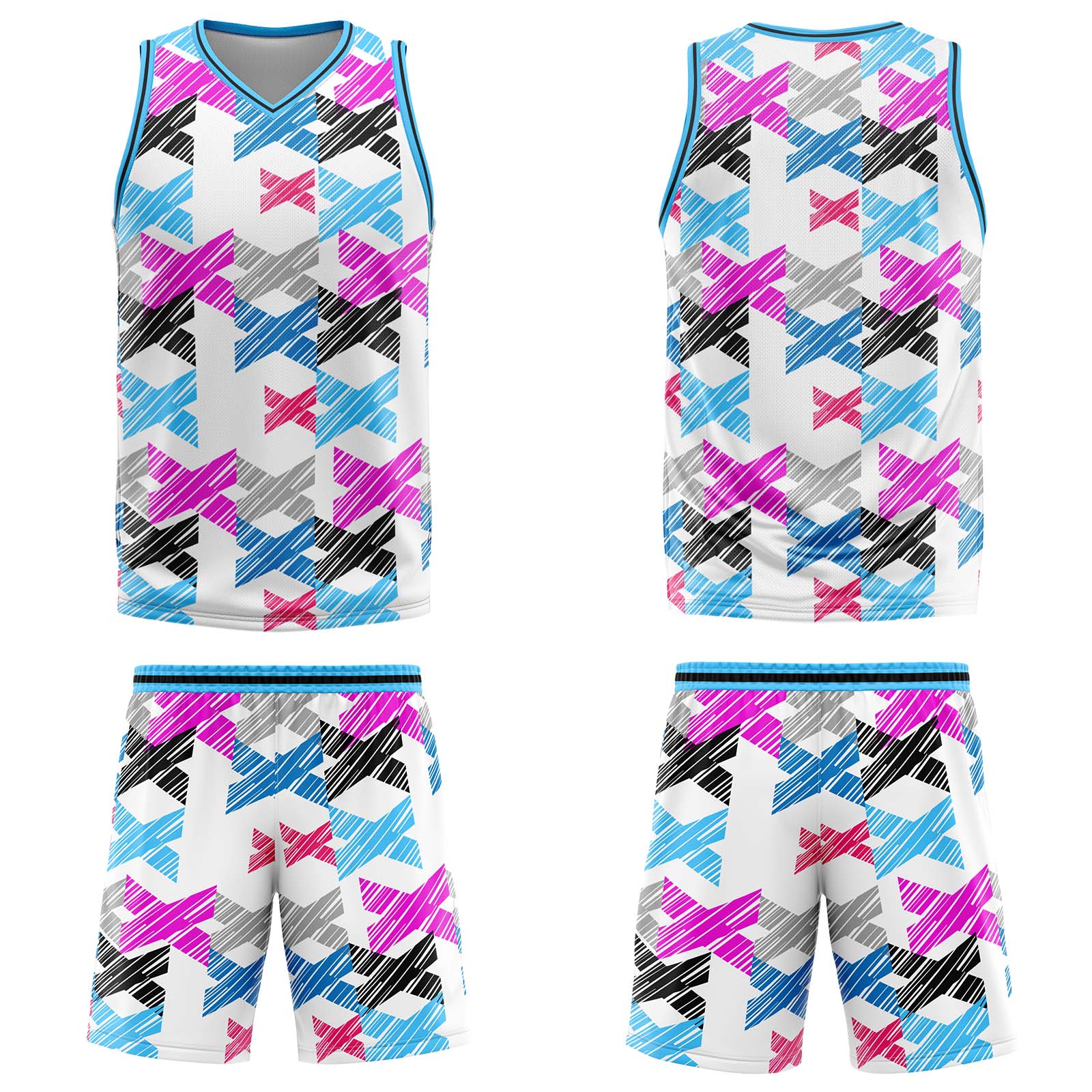 Uniforme de baloncesto azul claro personalizado con tu logotipo-nombre y número impresos