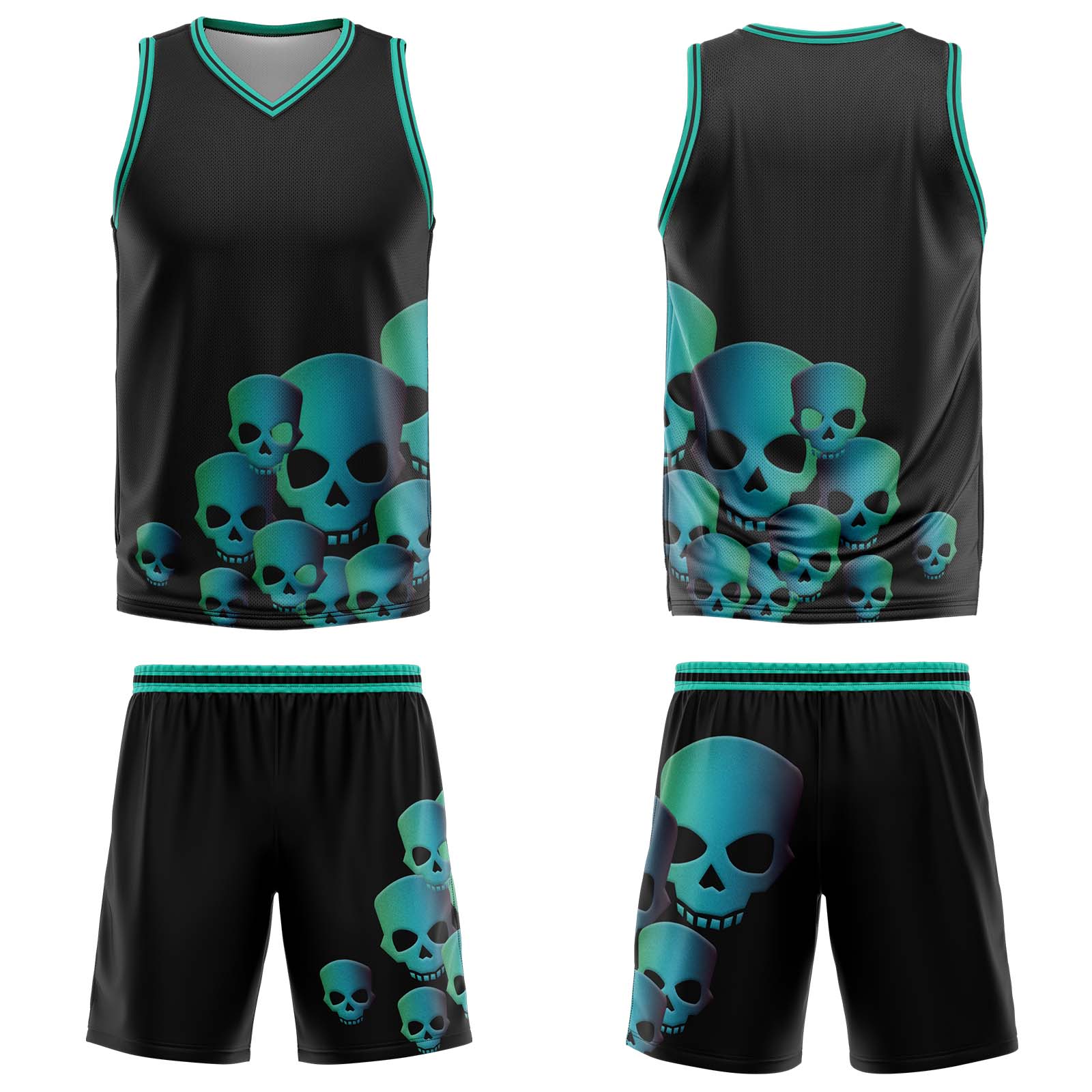 Uniforme de baloncesto personalizado en color verde fluido con tu logotipo-nombre y número impresos