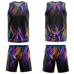 Uniforme de baloncesto personalizado en negro y azul con tu logotipo-nombre y número impresos
