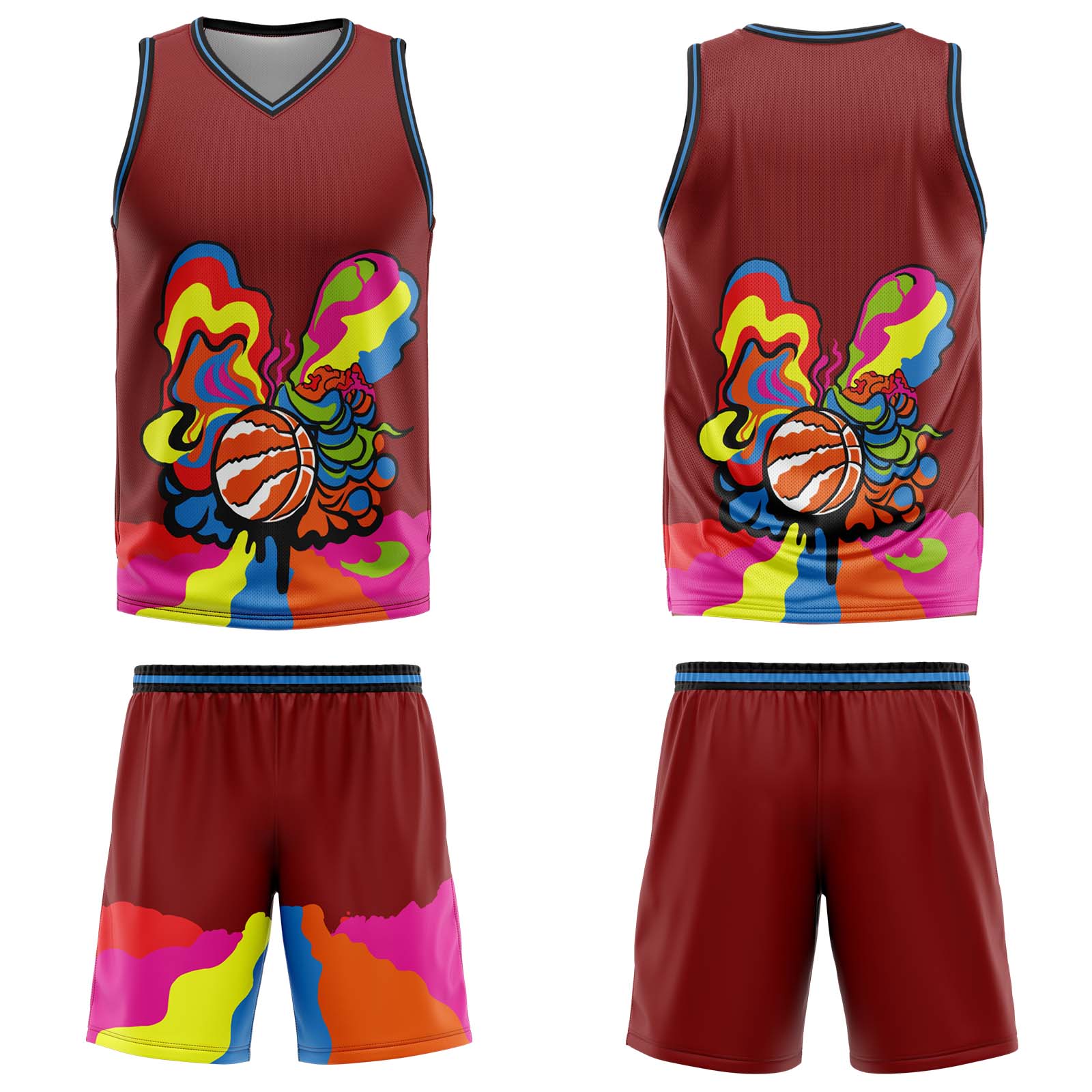 Uniforme de baloncesto personalizado color burdeos con tu logotipo-nombre y número impresos