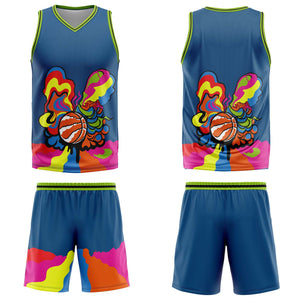 Uniforme de baloncesto azul personalizado con tu logotipo-nombre y número impresos