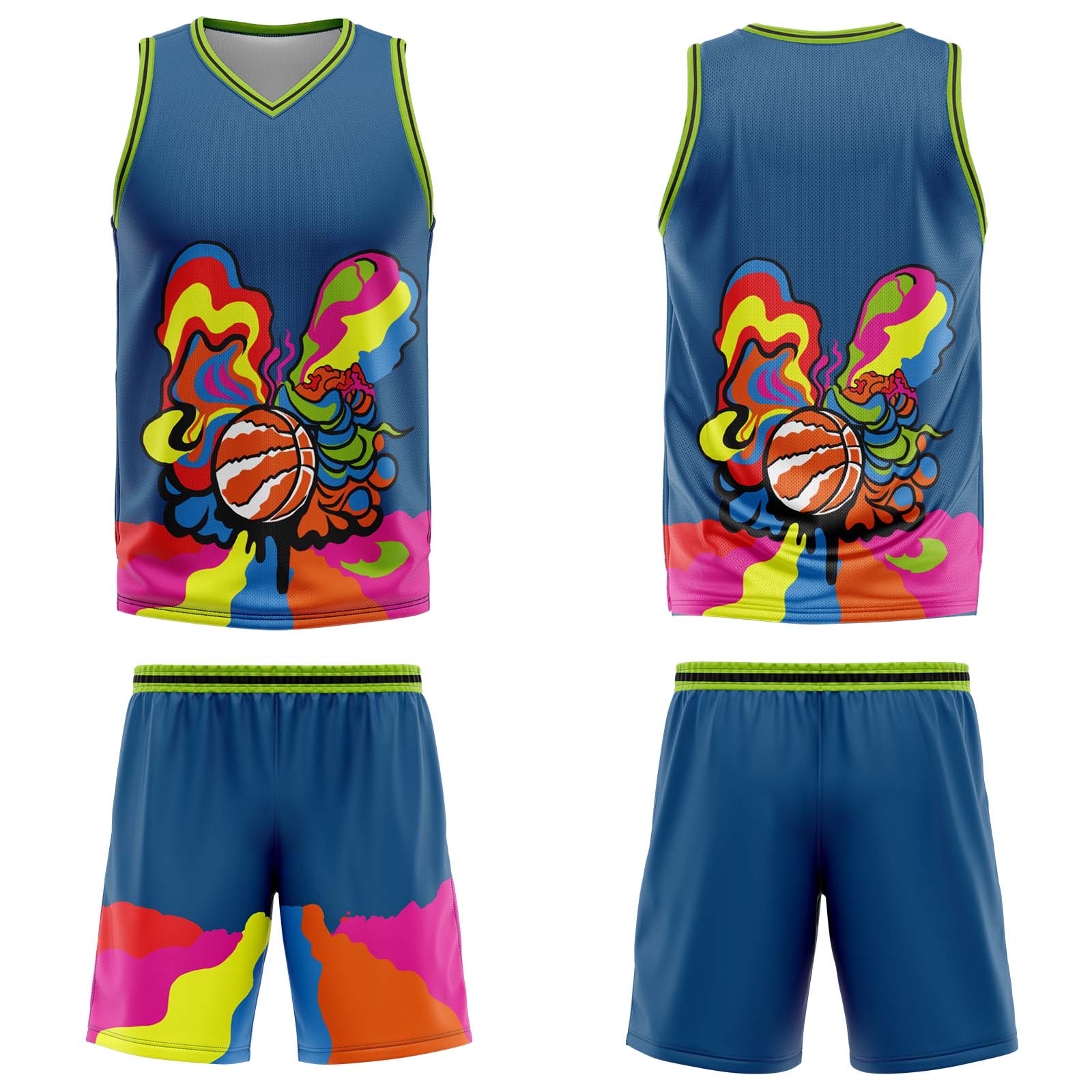 Uniforme de baloncesto azul personalizado con tu logotipo-nombre y número impresos