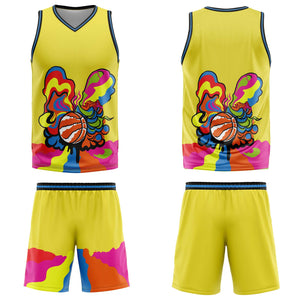 Uniforme de baloncesto amarillo personalizado con tu logotipo-nombre y número impresos