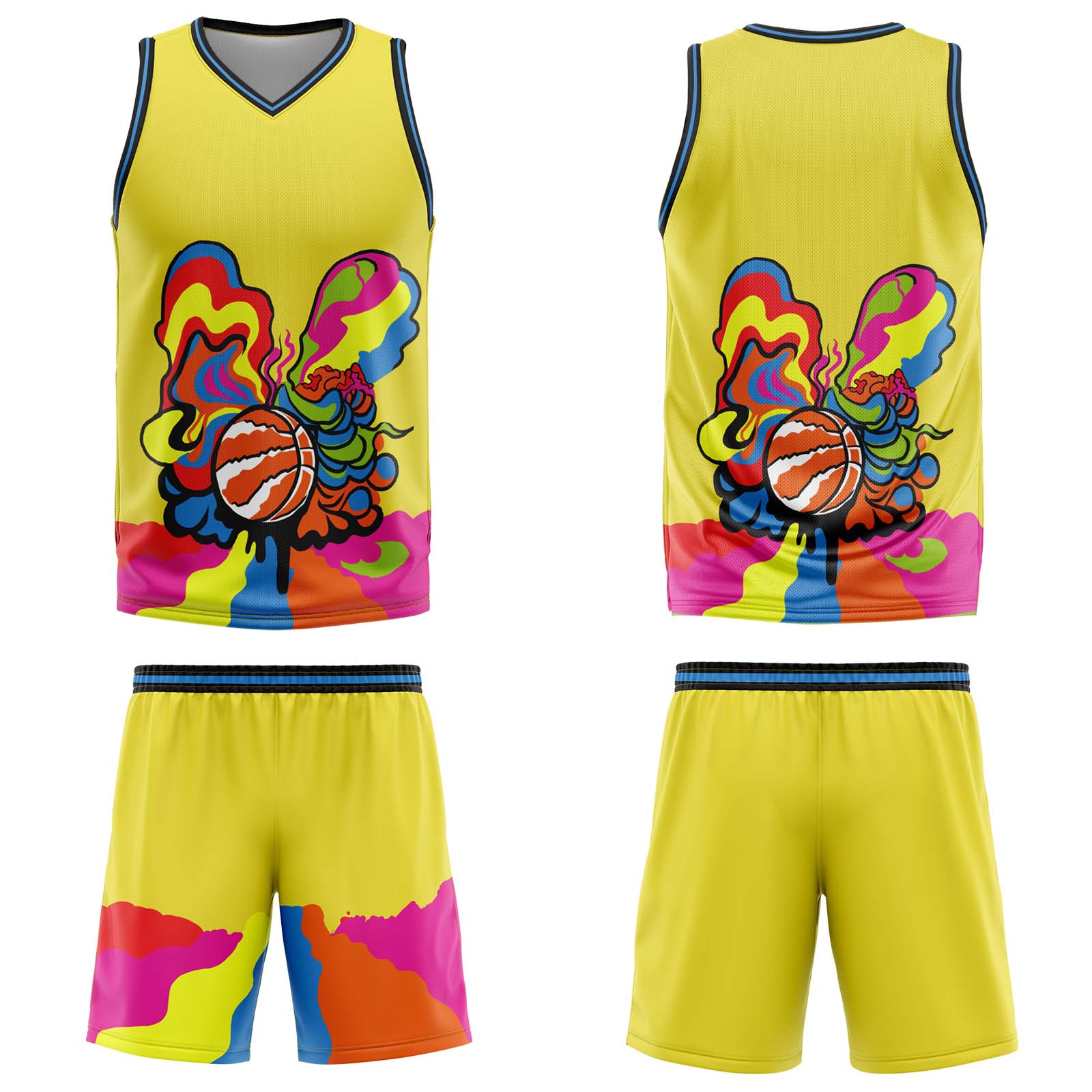 Uniforme de baloncesto amarillo personalizado con tu logotipo-nombre y número impresos