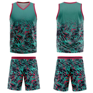Uniforme de baloncesto personalizado verde y rojo con tu logotipo-nombre y número impresos