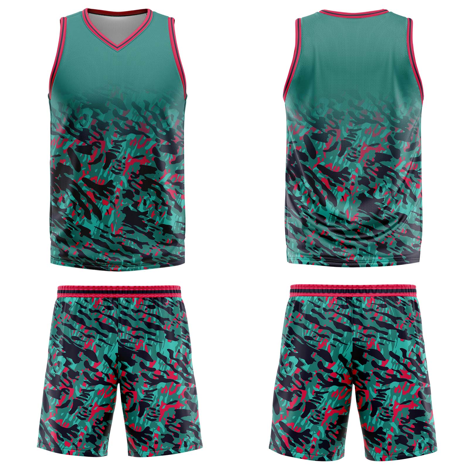 Uniforme de baloncesto personalizado verde y rojo con tu logotipo-nombre y número impresos
