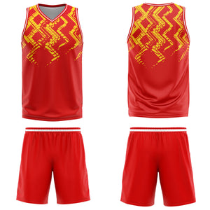 Uniforme de baloncesto personalizado rojo y naranja con tu logotipo-nombre y número impresos
