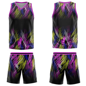 Uniforme de baloncesto personalizado en negro y rosa con tu logotipo-nombre y número impresos