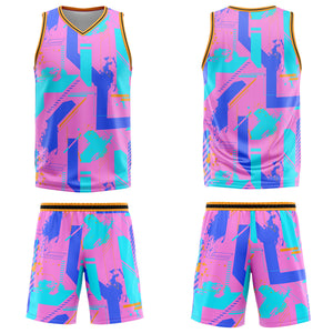 Custom Geometry Pink Blue Basketball Jersey Uniform Suit Printed Your Logo Name Number
