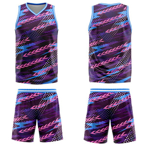Uniforme de baloncesto personalizado rosa y azul con tu logotipo-nombre y número impresos