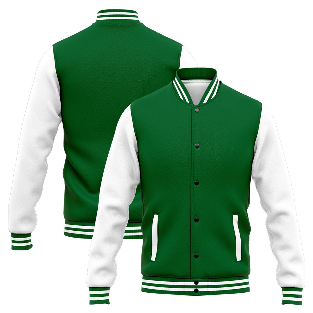 Chaqueta universitaria personalizada estilo Letterman para hombres-mujeres y jóvenes-color verde y blanco