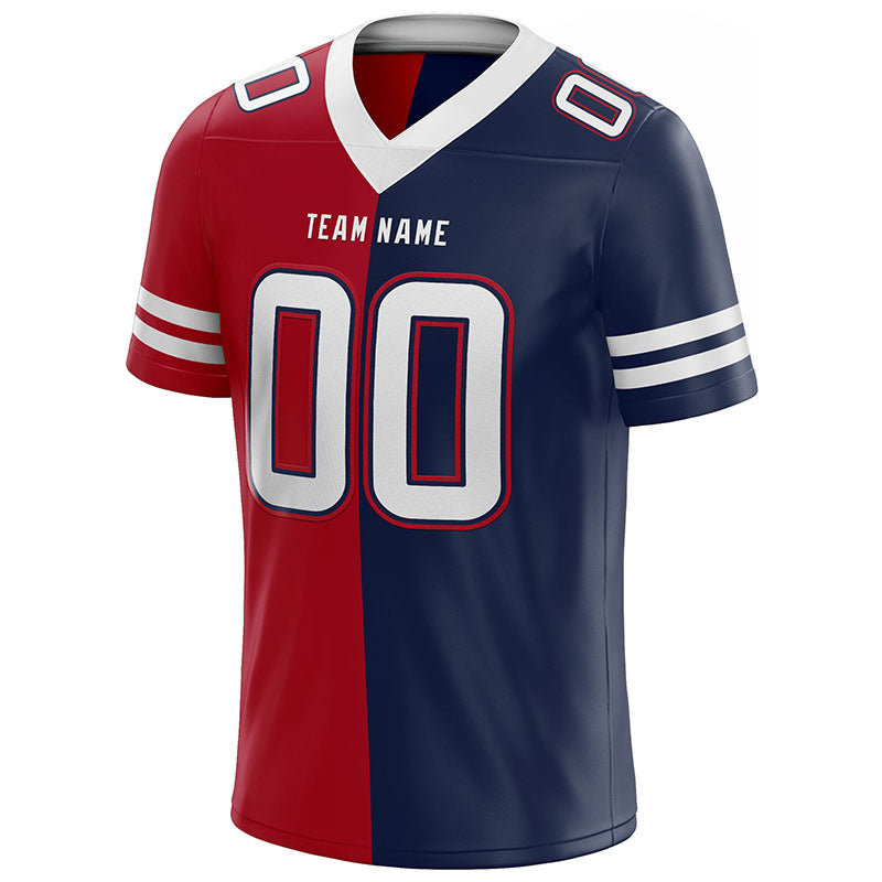 custom authentic split fashion football jersey navy-red-white mesh