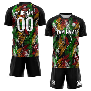Conjunto personalizado de camiseta de uniforme negra y naranja para niños y adultos