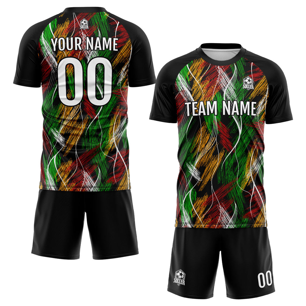 Conjunto personalizado de camiseta de uniforme negra y naranja para niños y adultos