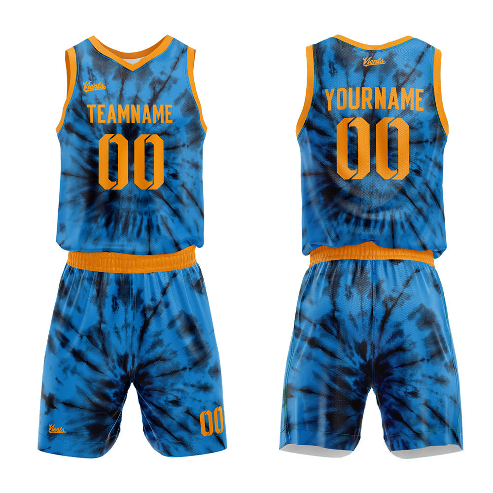 Uniforme de baloncesto azul personalizado con tu logotipo-nombre y número impresos