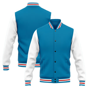 Chaqueta universitaria personalizada estilo Letterman para hombres-mujeres y jóvenes en azul-blanco y rojo