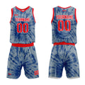 Uniforme de baloncesto personalizado en gris y azul con tu logotipo-nombre y número impresos