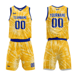 Uniforme de baloncesto amarillo personalizado con tu logotipo-nombre y número impresos