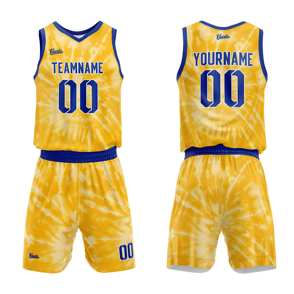 Uniforme de baloncesto amarillo personalizado con tu logotipo-nombre y número impresos