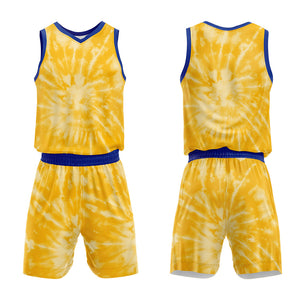 Uniforme de baloncesto amarillo personalizado con tu logotipo-nombre y número impresos