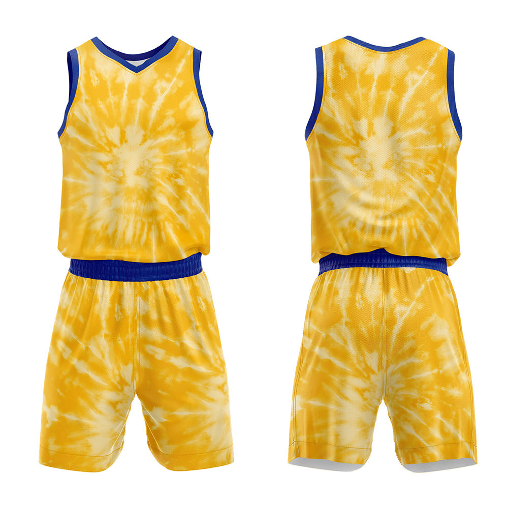 Uniforme de baloncesto amarillo personalizado con tu logotipo-nombre y número impresos