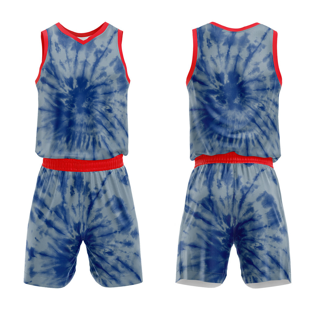 Uniforme de baloncesto personalizado en gris y azul con tu logotipo-nombre y número impresos