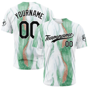 Camiseta de béisbol blanca y verde con dise?o personalizado estampado a todo color