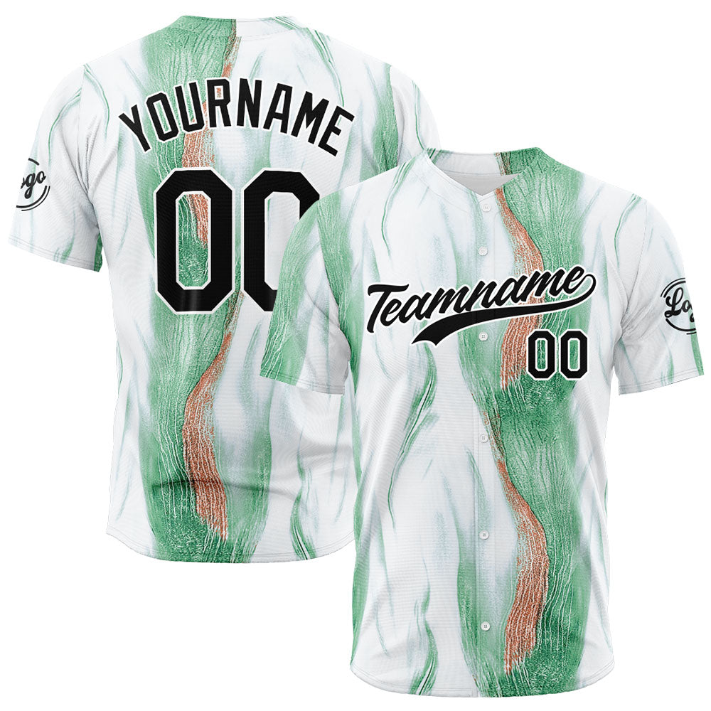 Camiseta de béisbol blanca y verde con dise?o personalizado estampado a todo color