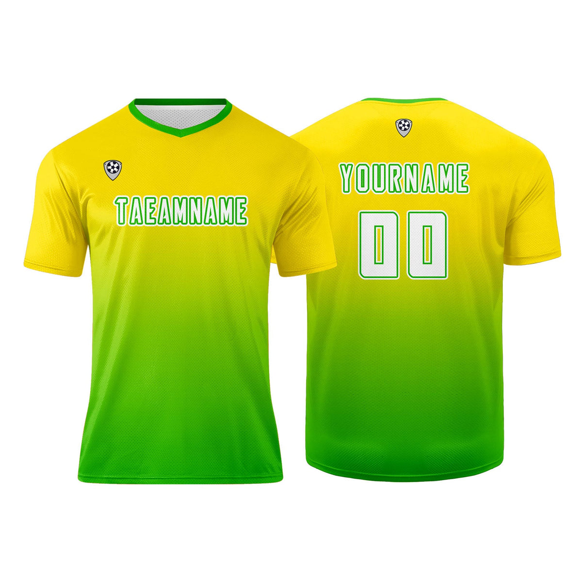 Conjunto personalizado de camiseta de uniforme amarillo y verde para niños y adultos
