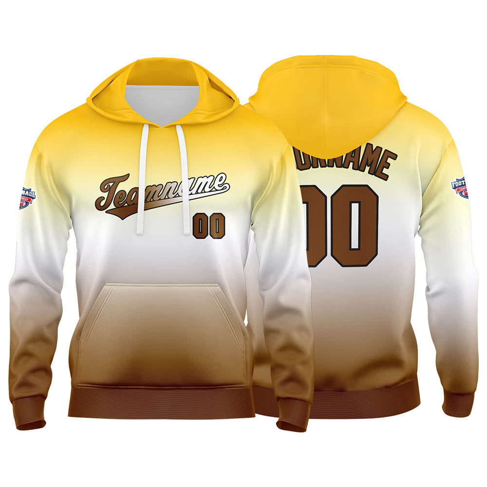 Sudadera con capucha personalizada con degradado para hombre-mujer-niña o niño Estampa tu logotipo-nombre o número en amarillo y blanco