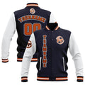 Chaquetas universitarias impermeables personalizadas en azul marino-blanco y naranja con nombre-número y logotipo bordados
