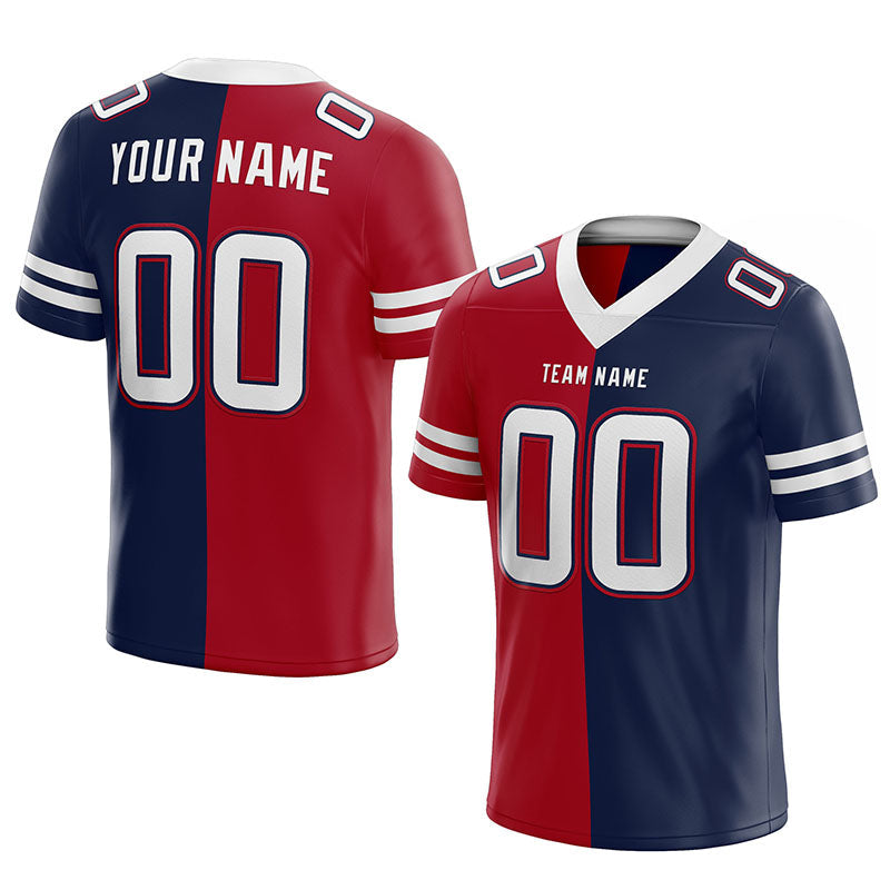 custom authentic split fashion football jersey navy-red-white mesh