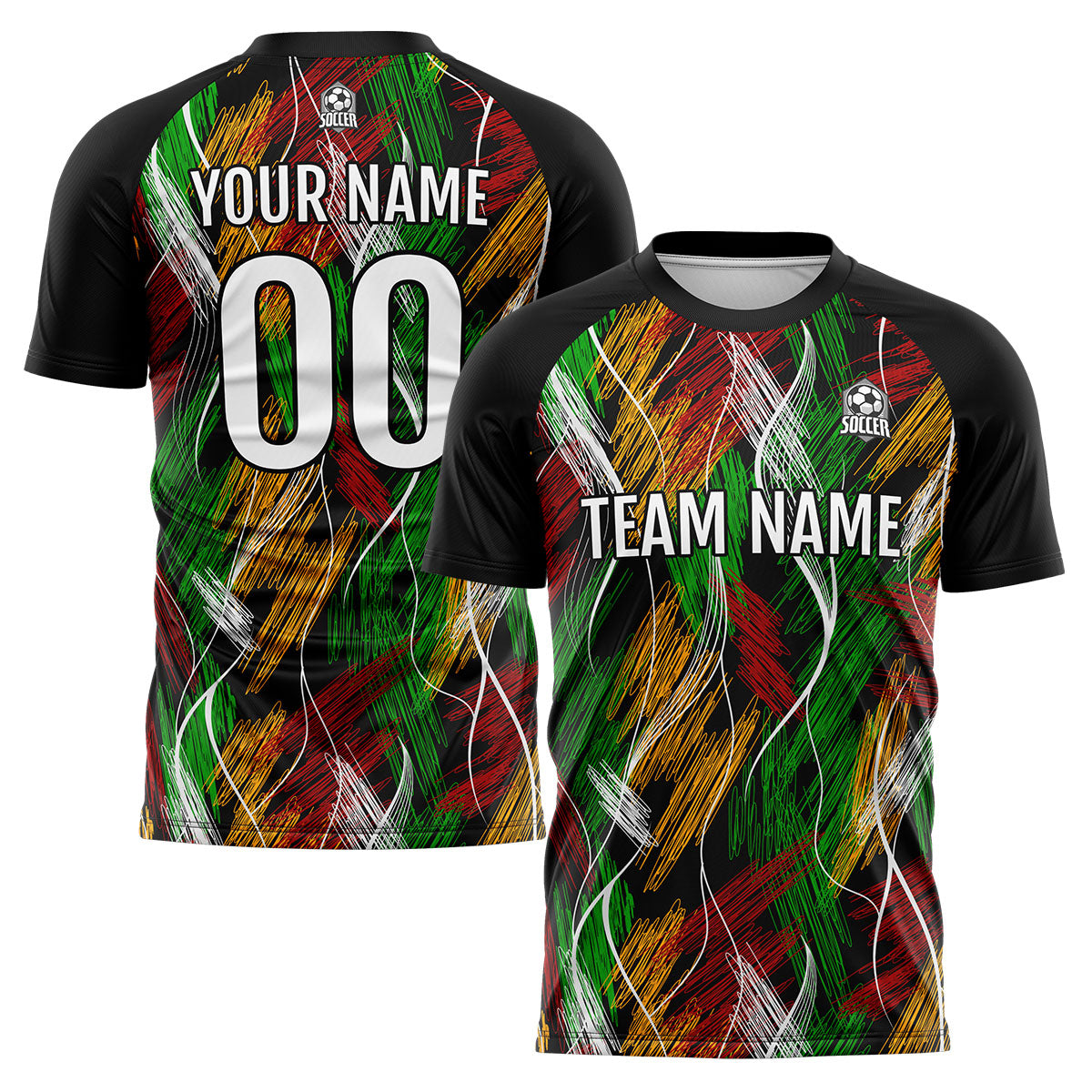 Conjunto personalizado de camiseta de uniforme negra y naranja para niños y adultos