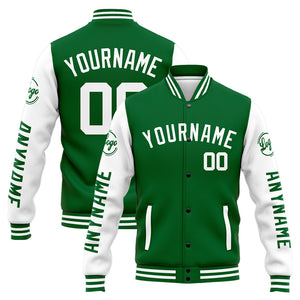 Chaqueta universitaria personalizada estilo Letterman para hombres-mujeres y jóvenes-color verde y blanco