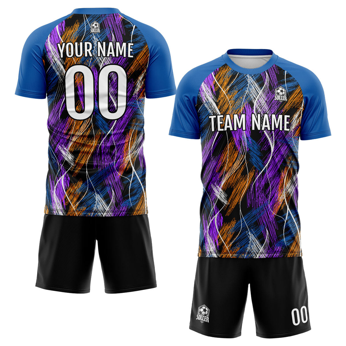 Conjunto personalizado de camiseta de uniforme negra y azul para niños y adultos