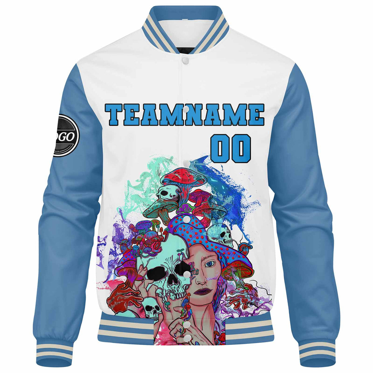 Chaqueta universitaria personalizada estilo Letterman para hombres-mujeres y jóvenes-color azul claro
