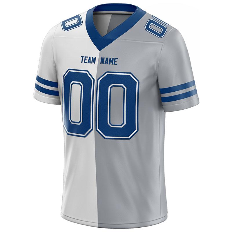 custom authentic split fashion football jersey gray-white-royal mesh