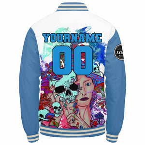 Chaqueta universitaria personalizada estilo Letterman para hombres-mujeres y jóvenes-color azul claro