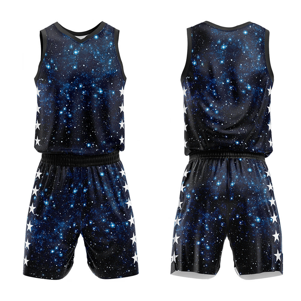 Uniforme de baloncesto personalizado con estampado de cielo estrellado-impreso con tu logotipo-nombre y número