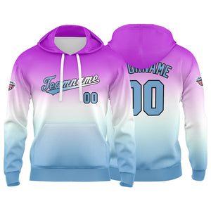 Sudadera con capucha personalizada con degradado para hombre-mujer-niña o niño Estampa tu logotipo-nombre o número Color morado y blanco
