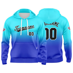 Sudadera con capucha personalizada con degradado para hombre-mujer-niña o niño Estampa tu logotipo-nombre o número en azul claro y negro