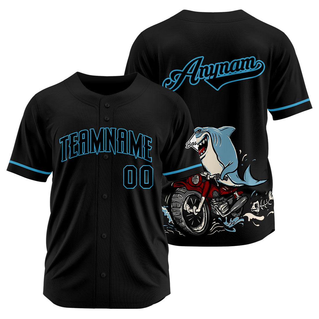 Uniformes de béisbol personalizados Motor Shark en color negro de alta calidad para adultos y niños & optimizados para el rendimiento