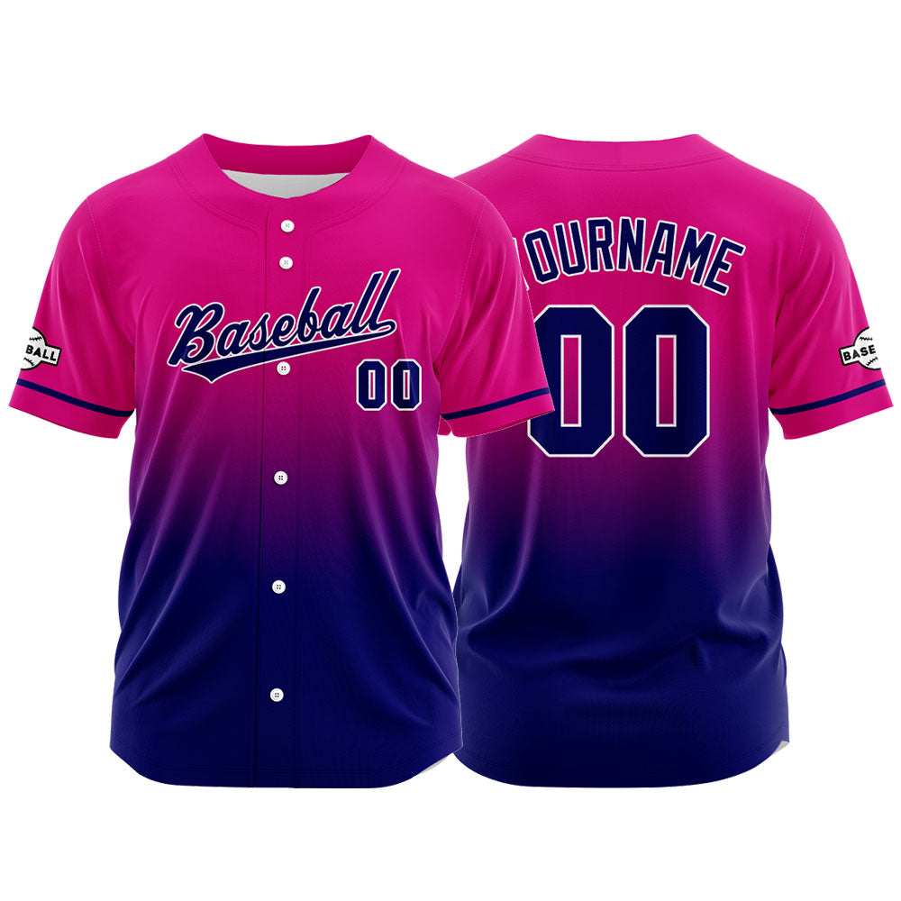 Dise?o personalizado de camiseta de béisbol con estampado completo en fucsia y azul marino