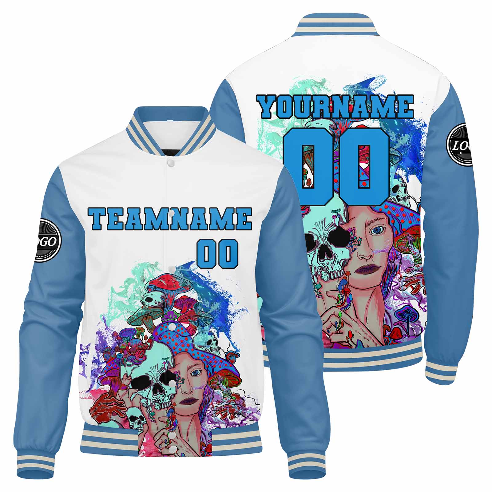 Chaqueta universitaria personalizada estilo Letterman para hombres-mujeres y jóvenes-color azul claro